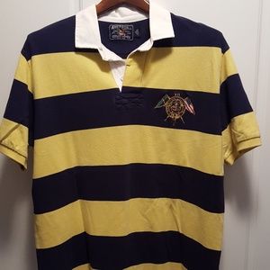 America Living Men's Polo Shirt Blue/Yellow Sz Lg